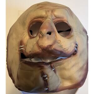 Adult Latex Leather Face Scary Man Halloween Mask Costume - Stapled Lips.